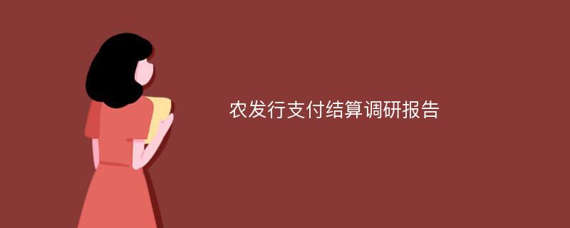 农发行支付结算调研报告